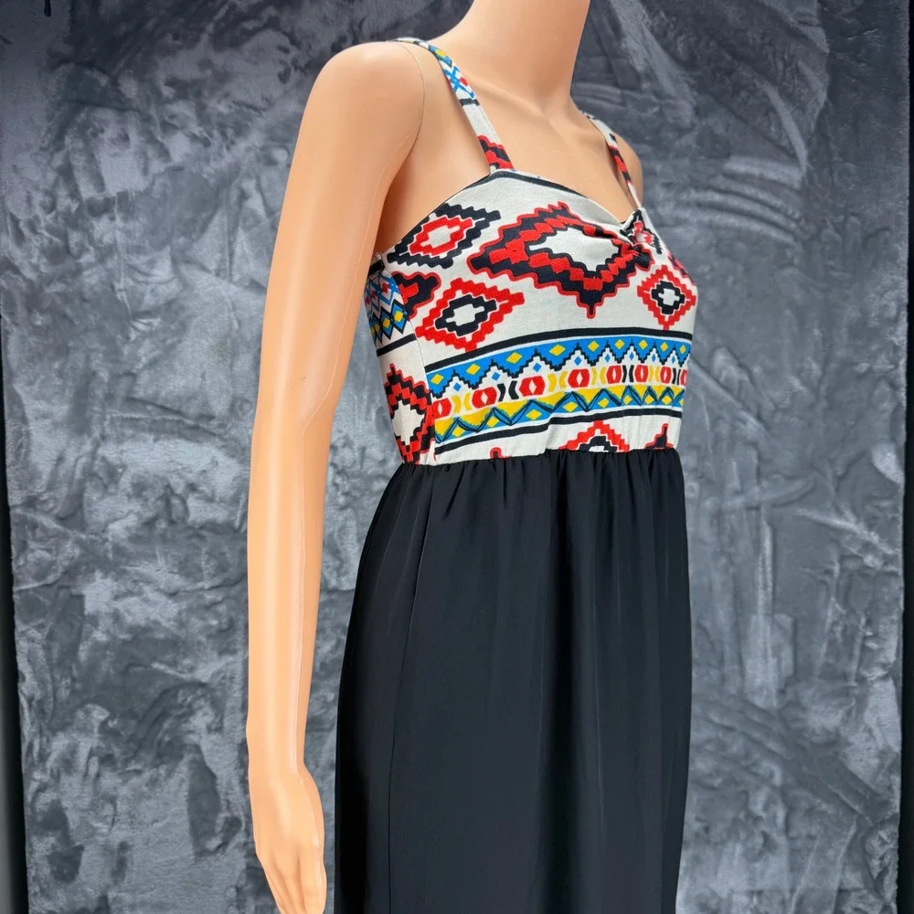 Chance or Fate‎ Los Angeles Geometric Tribal Maxi Dress Black Southwest Print L